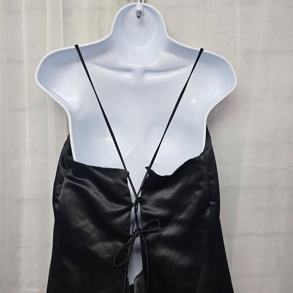 Vintage Kasia for Debut Y2K Black Satin Evening Gown Lace Up Beaded Maxi 22 - Picture 5 of 10